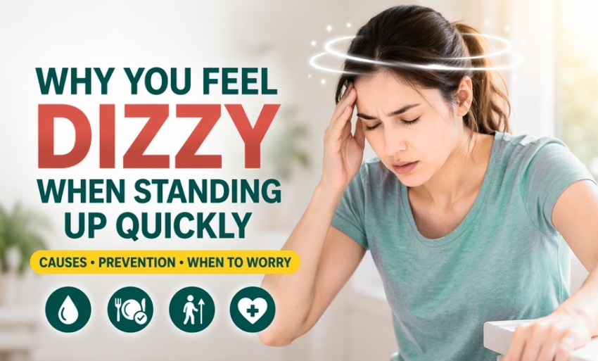 Illustration showing low blood pressure causing lightheadedness when standing