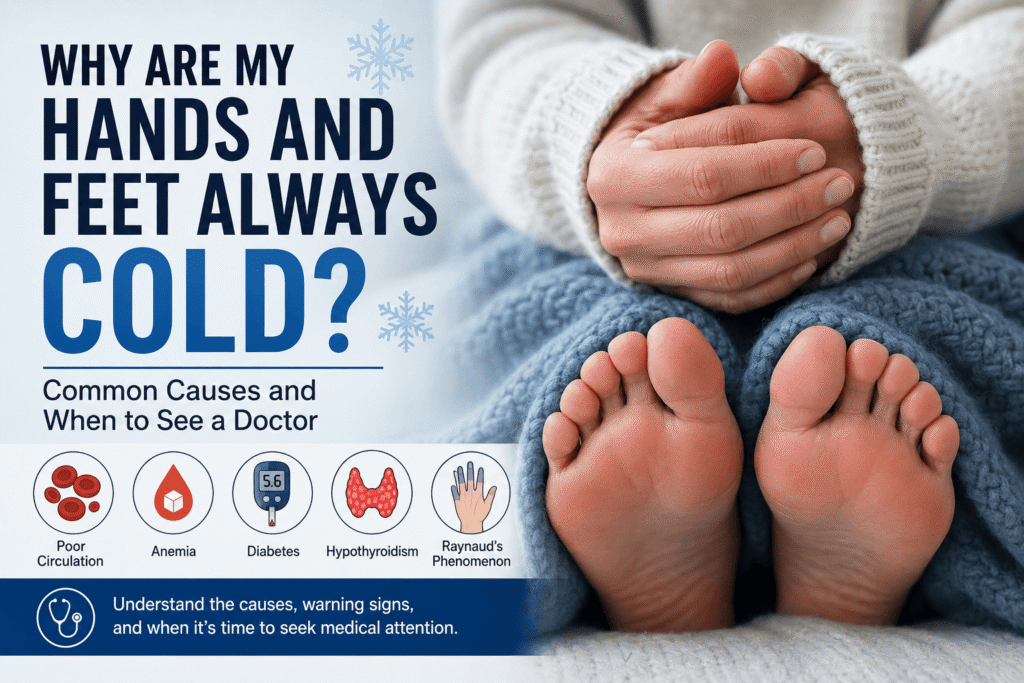 Cold hands and feet during winter, illustrating poor circulation symptoms.