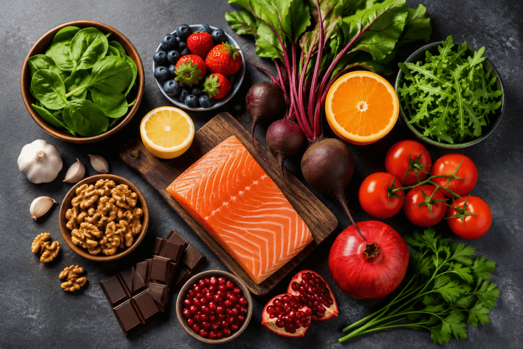 Illustration of lifestyle habits that help improve blood circulation naturally and support heart health.