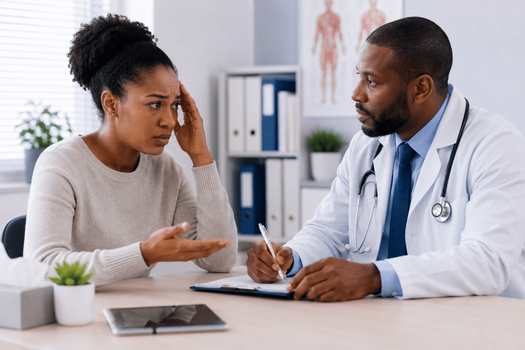 Doctor consulting with a patient about symptoms that may be related to potassium imbalance.